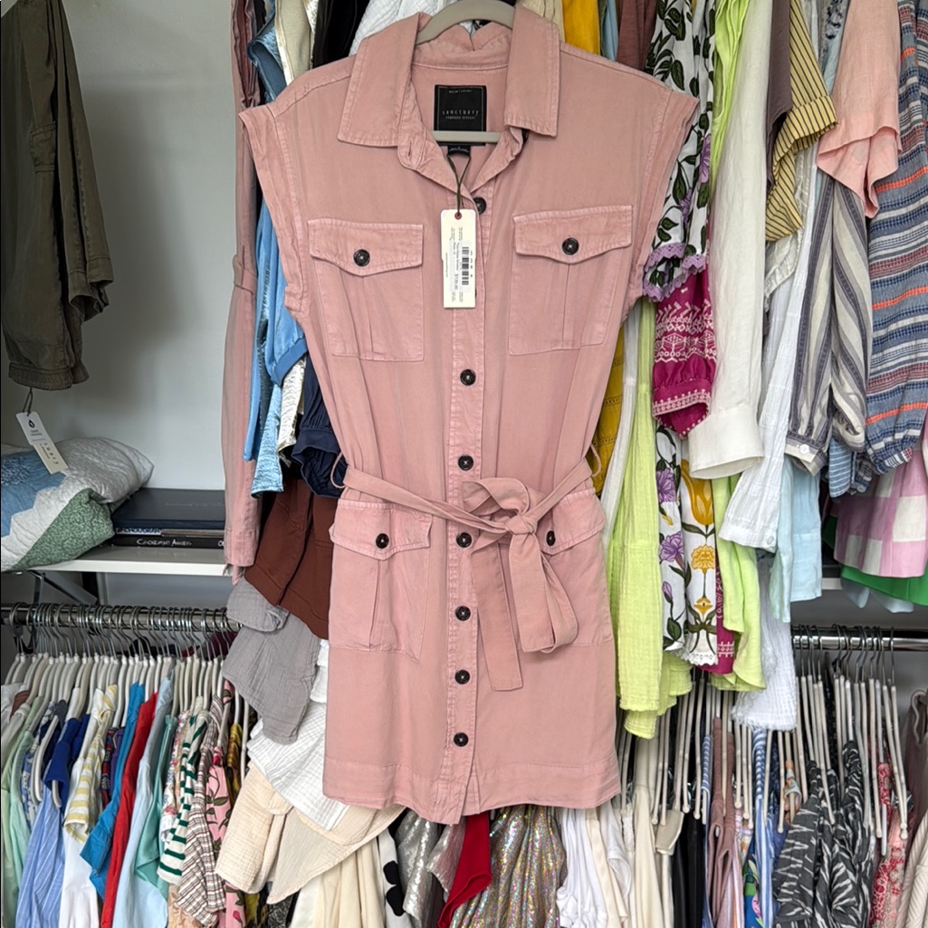Sanctuary Brand Dusty Pink Belted Shirt Dress New With Tags Never Worn